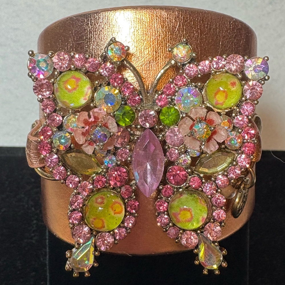 Betsey Johnson Pink and Green Crystal Butterfly Cuff Bracelet
